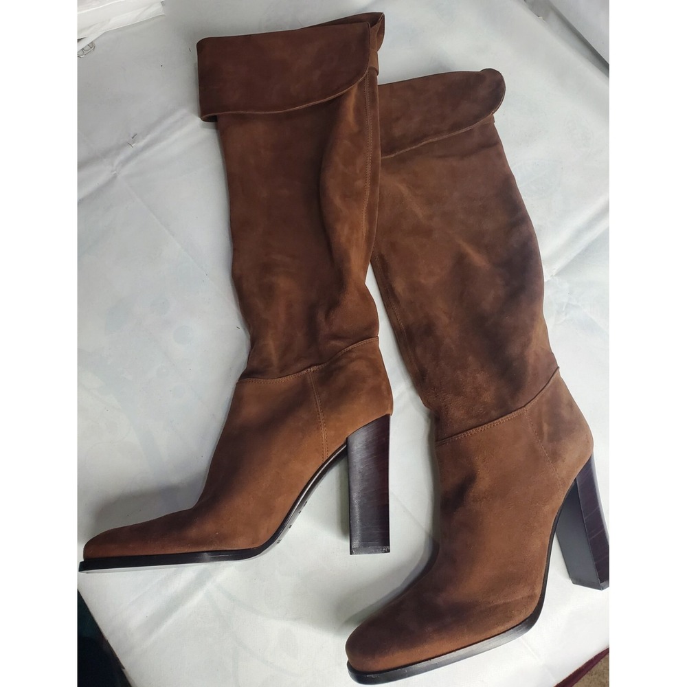 Sergio Rossi Size UK 39.5 Brown Over Knee Pull On Boots Suede Made In Italy‎